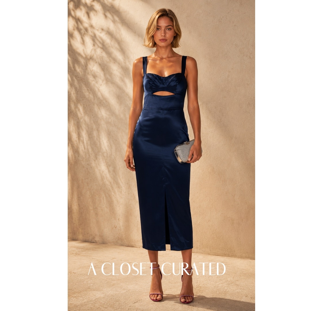 Nicholas Satin Cutout Midi Dress 2 Blue Nwt